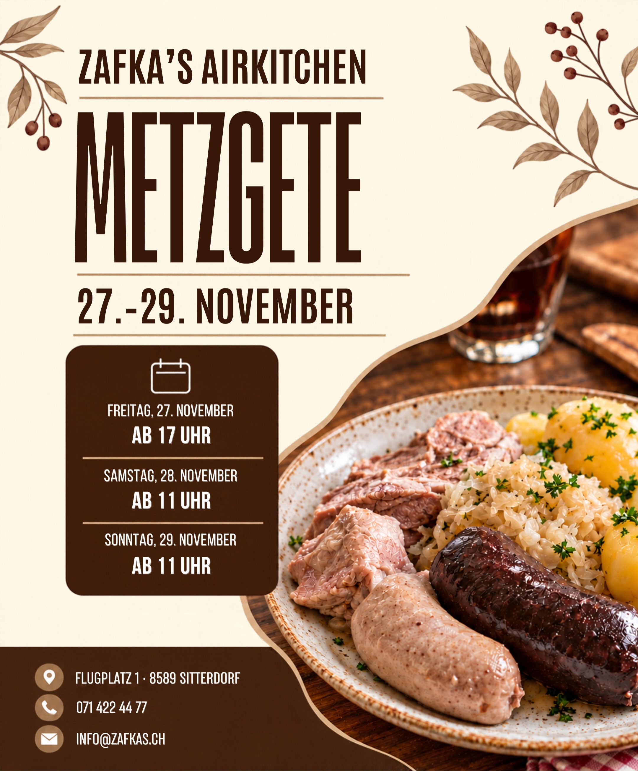 Wenn die Tage kühler werden, darf es auf dem Teller wieder etwas herzhafter sein. 🍂 Bei uns ist Metzgete-Zeit und wir freuen uns auf alle, die diese Tradition genauso gerne mögen wie wir.
Nehmt euch Zeit, bringt eure Liebsten mit und geniesst unsere Metzgete-Spezialitäten in gemütlicher Runde.
Reserviert euch gerne einen Tisch. Wir freuen uns auf euren Besuch! 🤎